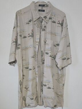 Nautica Beige Desert Cactus Print Short-Sleeve Shirt